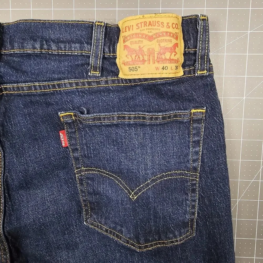 Levis 505 Jeans Mens 40x30 Blue Straight Fit Preppy Work Heritage Classic Biker
